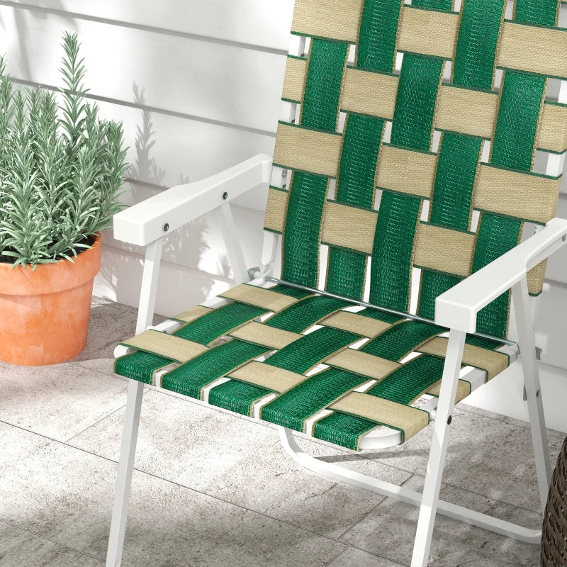 Set of 2 Folding Patio Chairs, Portable Chair Set with Armrests for Camping, Garden, Pool, Beach, Backyard, Green