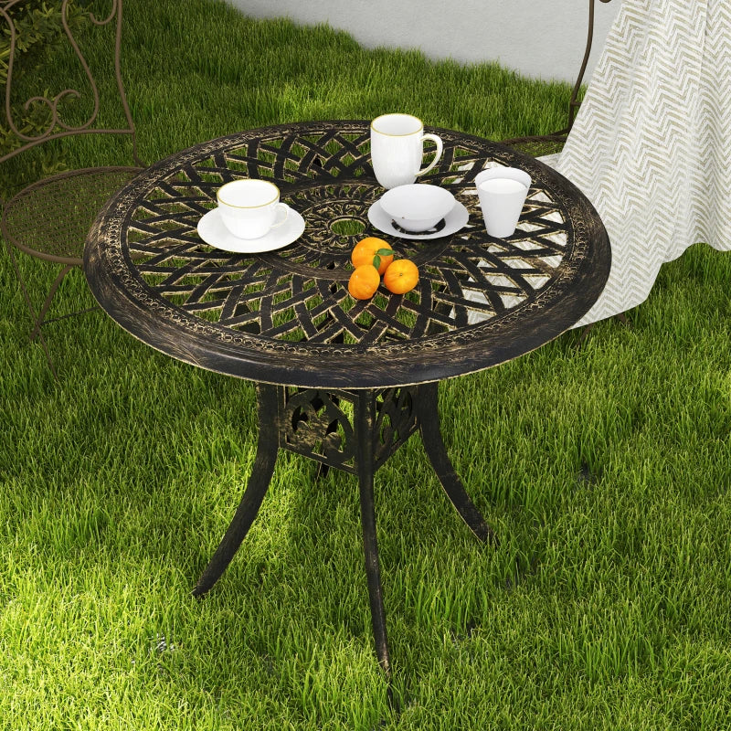 30-inch Round Patio Dining Table with Umbrella Hole Cast Aluminium Outdoor Bistro Table, Brown