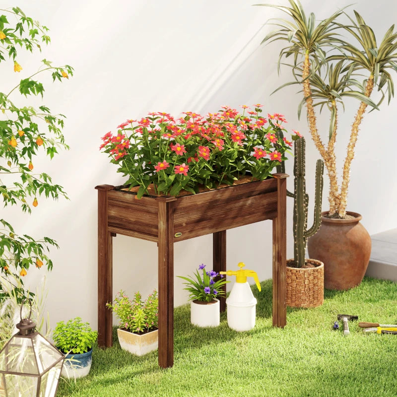 34" x 18" x 30" Wooden Patio Raised Garden Bed Planter, Elevated Planter Box with Legs, Carbonized