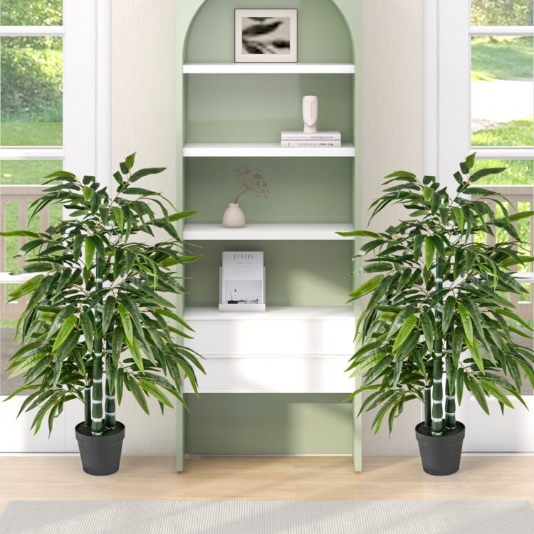 2 Pack Fake Bamboo Leave Tree with 3 PE Bamboo Trunk-Green