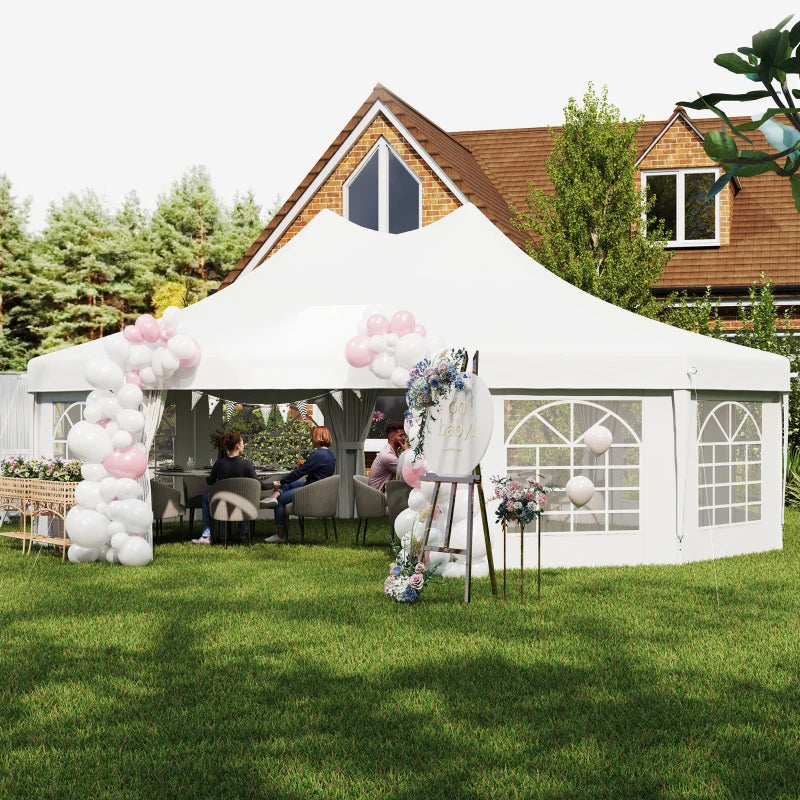 21' x 29' Wedding Event Party Tent, High Peak Decagonal Outdoor Gazebo Canopy with Removable Walls, Ropes and Stakes, White