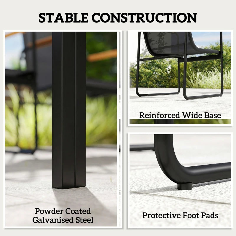 7 Pieces Outdoor Dining Set for 6, Glass Patio Table and Chairs with Decorative Armrests, All Weather Mesh, Black