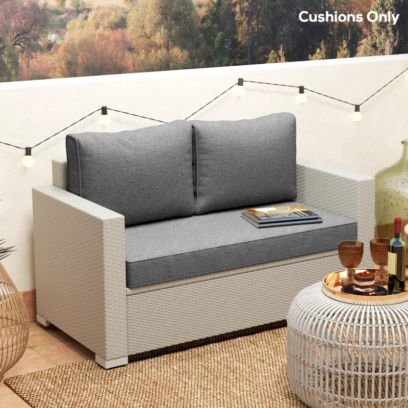 2 Seater Outdoor Seat Cushions with Backrest, Loveseat Double Sofa Outdoor Furniture Cushions, Grey
