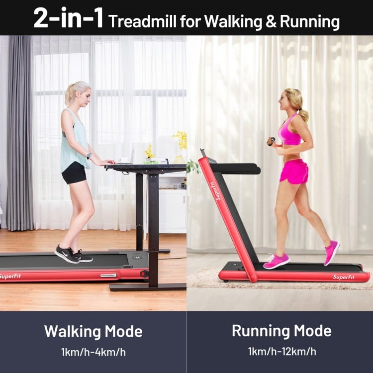 2-in-1 Electric Motorized Health and Fitness Folding Treadmill with Dual Display and Speaker