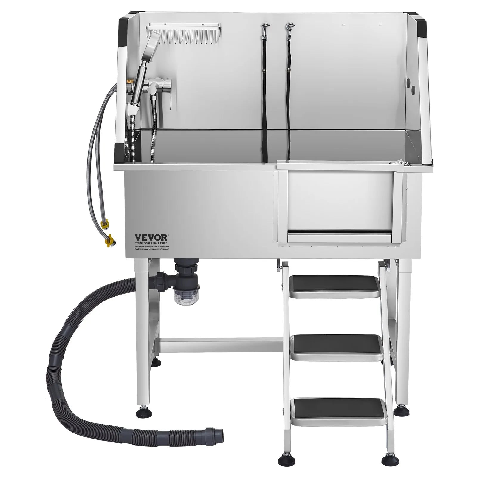 VEVOR 38" Dog Grooming Bath Tub Stainless Steel w/ Stairs Faucet Showerhead