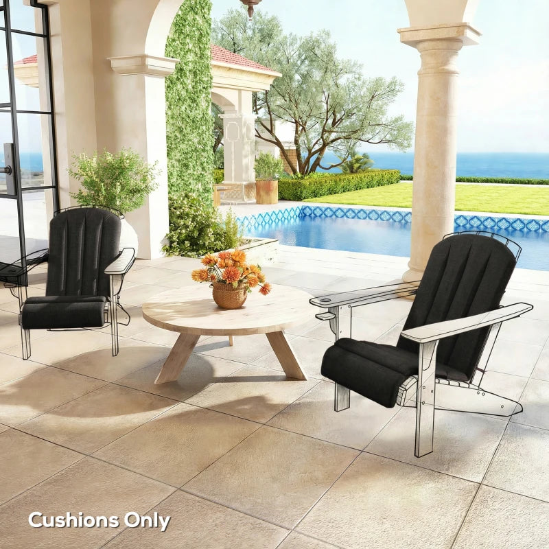 Set of 2 Patio Chair Cushions, High Back Adirondack Chair Cushion with Ties, High-Density Foam, Black