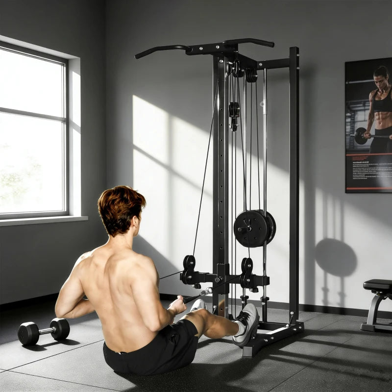 Soozier Cable Station Dual Pulley System with Pull up Bar and 14 Adjustable Positions