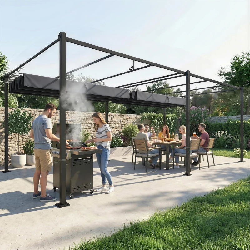 19' x 10' Pergola with Retractable Canopy, Patio Pergola with Sun Shade Shelter, UV50+, for Patio, Garden, Dark Grey