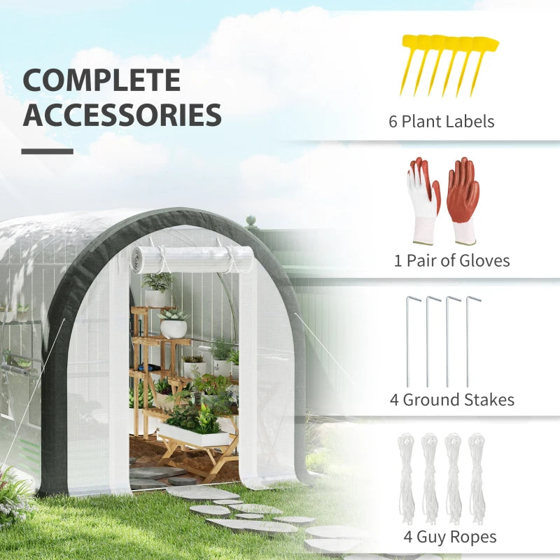 10'x6.6'x6.6' Upgraded Tunnel Greenhouse Green House with Mesh Door and Windows, 6 Plant Labels and Gloves, White