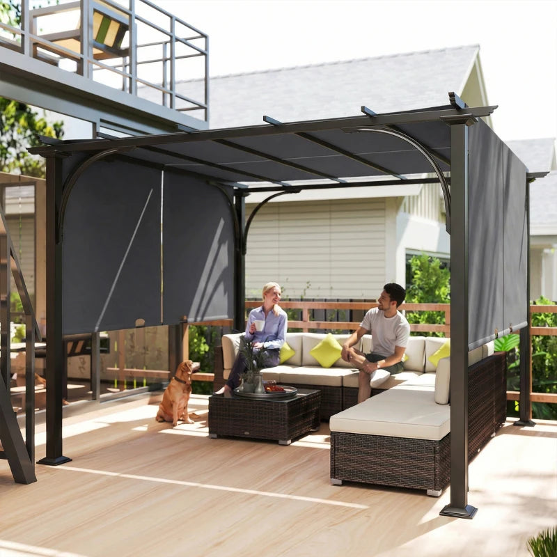10' x 10' Retractable Pergola Canopy, UPF50+ Outdoor Metal Pergola Gazebo Sun Shade Shelter with Steel Frame, Dark Grey