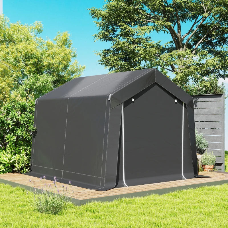 10' x 10' Outdoor Storage Shed Portable Garage with Roll-up Door for Motorcycle, Bike, Garden Tools, Dark Grey