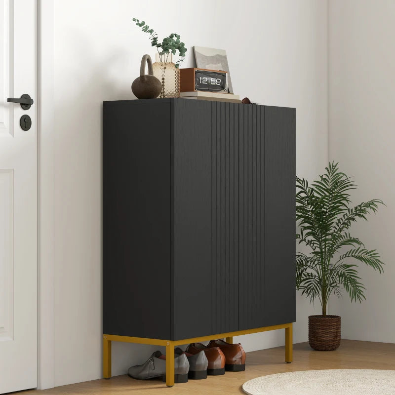 Shoe Storage Cabinet with Adjustable Shelves and Soft-Close Hinges, for 15-20 Pairs of Shoes, Black