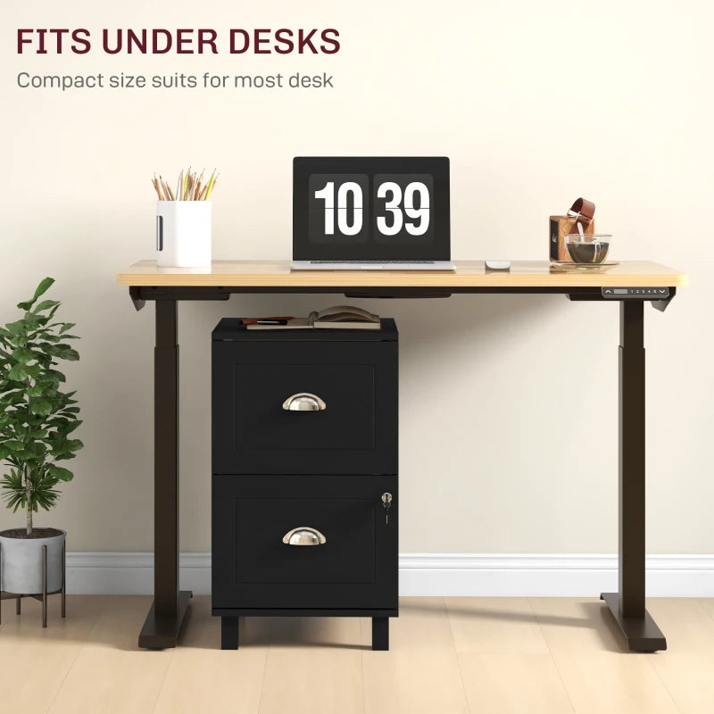 2-Drawer Small Filing Cabinet Lockable Home Office Storage Cabinet with Adjustable Hanging Bars for A4 Letter Black