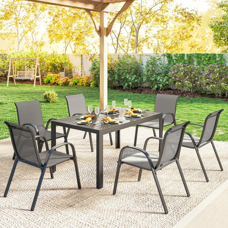 7 Pieces Outdoor Dining Set for 6, Patio Furniture Set with Rectangular Patio Table and Stackable Chairs, Light Grey