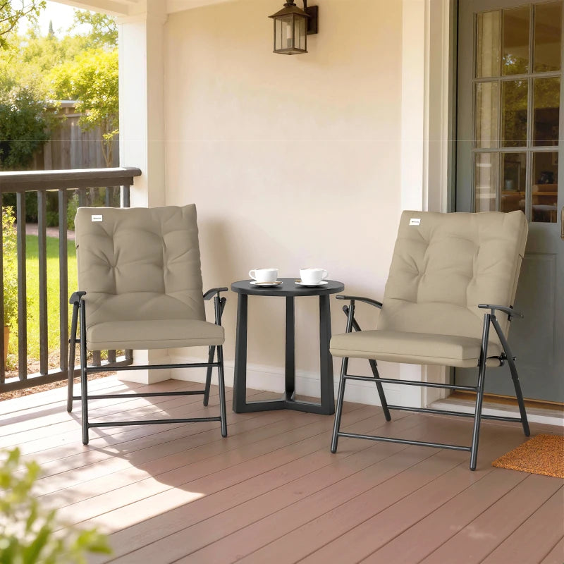 Set of 2 Outdoor Folding Chairs with Adjustable Backrest, Padded Camping Chairs for Outdoor Events, Khaki
