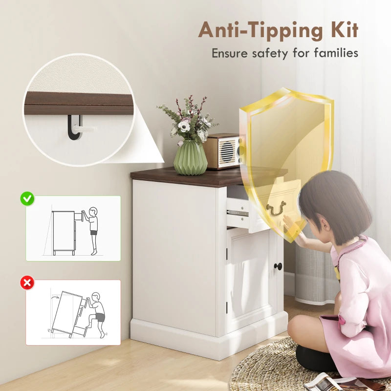 Side Table Set of 2, End Tables with Drawer and Cabinet, Nightstands for Small Spaces, Living Room, White