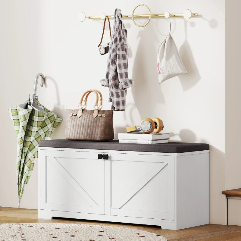 Shoe Storage Bench with Padded Seat, Entryway Bench Holds up to 352 lb, Shoe Organizer, 8 Pairs, White Wood Grain