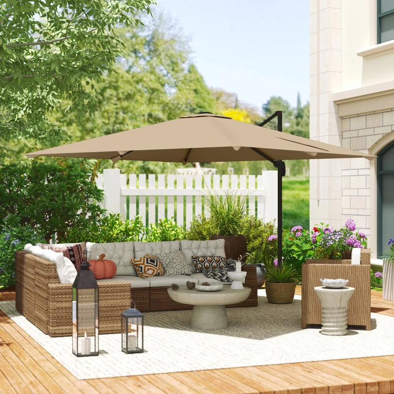 10 FT Cantilever Patio Umbrella, Square Patio Umbrella with Crank Handle, Cross Base and Tilt, 360° Rotation