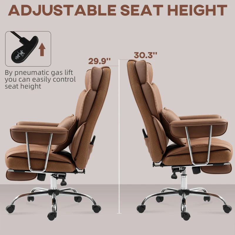 400LBS Massage Office Chair, Executive Office Chair with 6-Point Vibration, Footrest and Lumbar Support, Brown