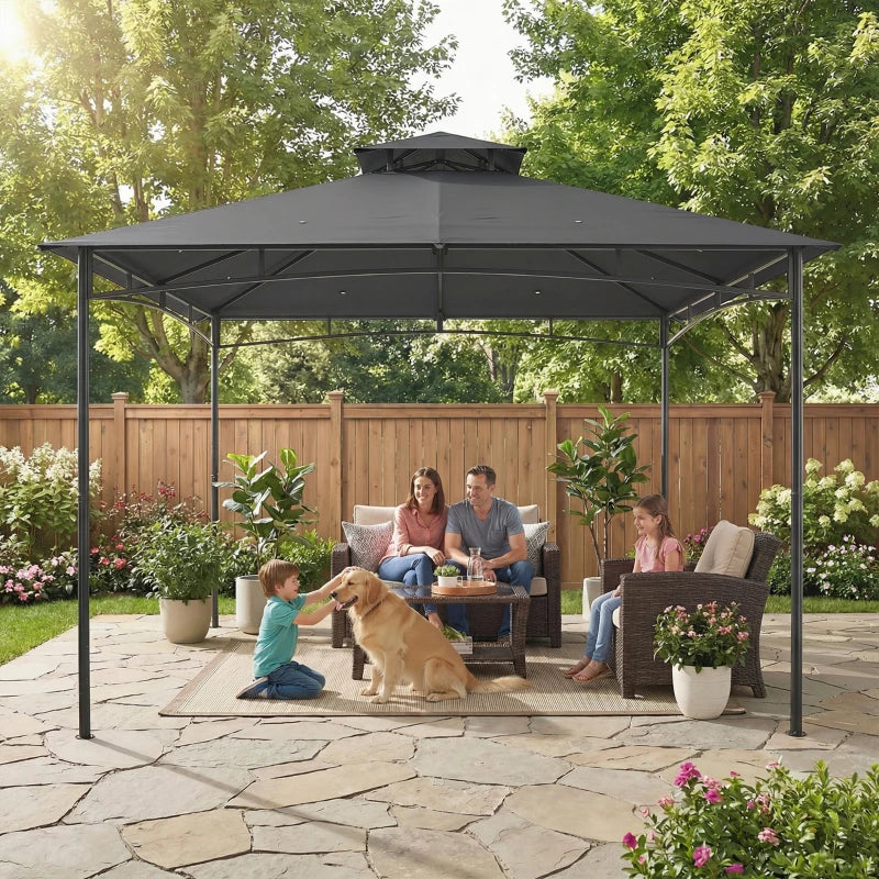 10' x 10' Gazebo, Soft Top Outdoor Gazebo with 2-Tier Roof, Metal Frame, Dark Grey