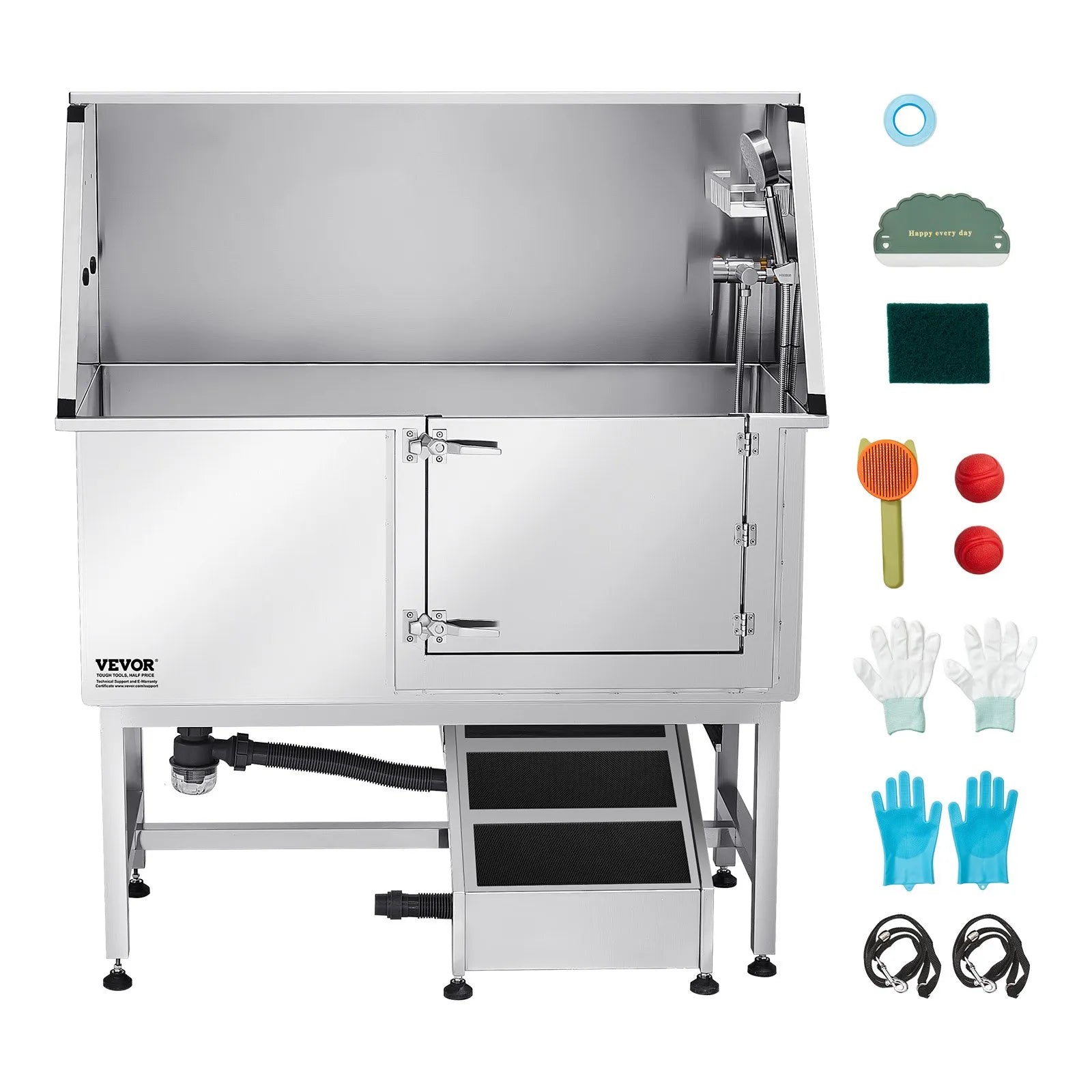 VEVOR 50 Inch Dog Grooming Bath Tub Stainless Steel w Ramp Water Filter