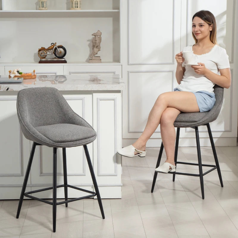 26" Counter Height Barstools Set of 2, Upholstered Swivel Bar Stools with Backrests and Armrests, Dark Grey