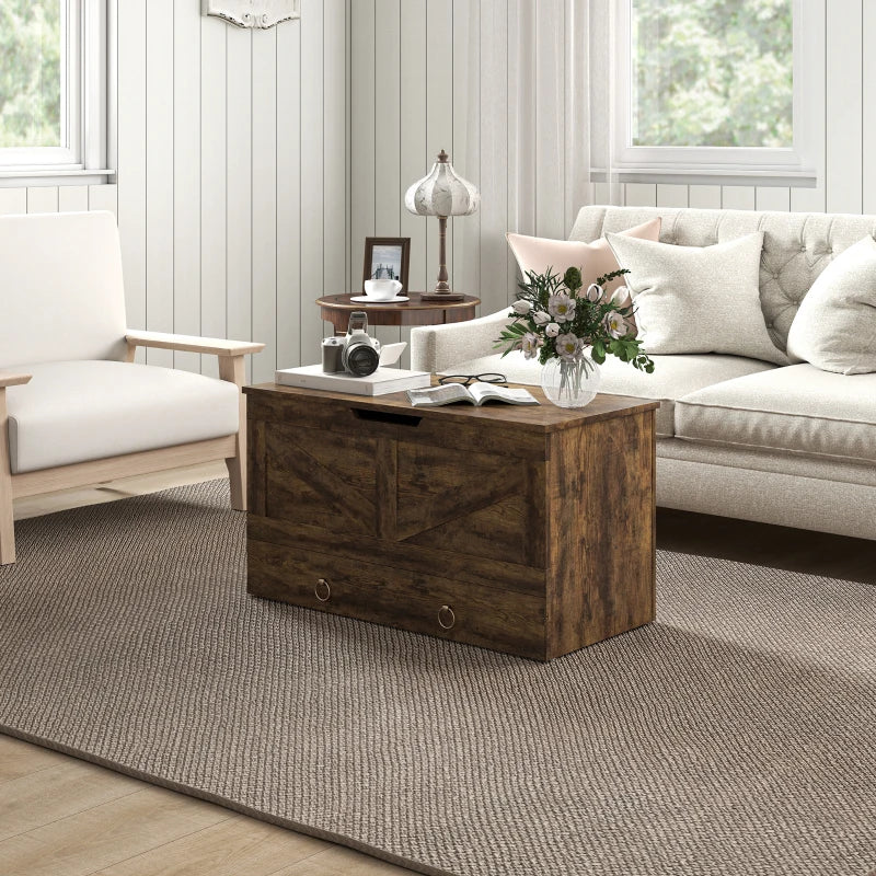 31.5 Inches Storage Chest, Storage Trunk with 2 Safety Hinges for Living Room, Rustic Brown