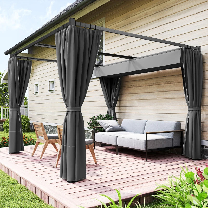 10' x 10' Retractable Pergola Canopy with Sidewalls, Metal Outdoor Gazebo Sun Shade Shelter, Dark Grey