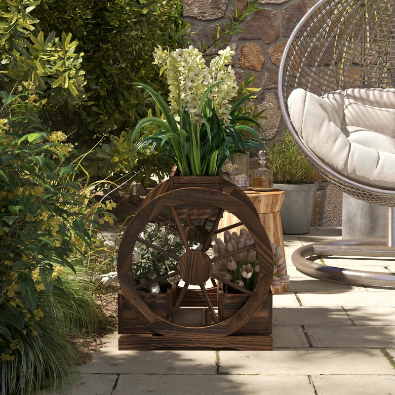 2-Tier Raised Garden Bed, Wooden Wagon Planter Boxes with Drainage Holes, for Vegetables Flowers Herbs, Carbonized