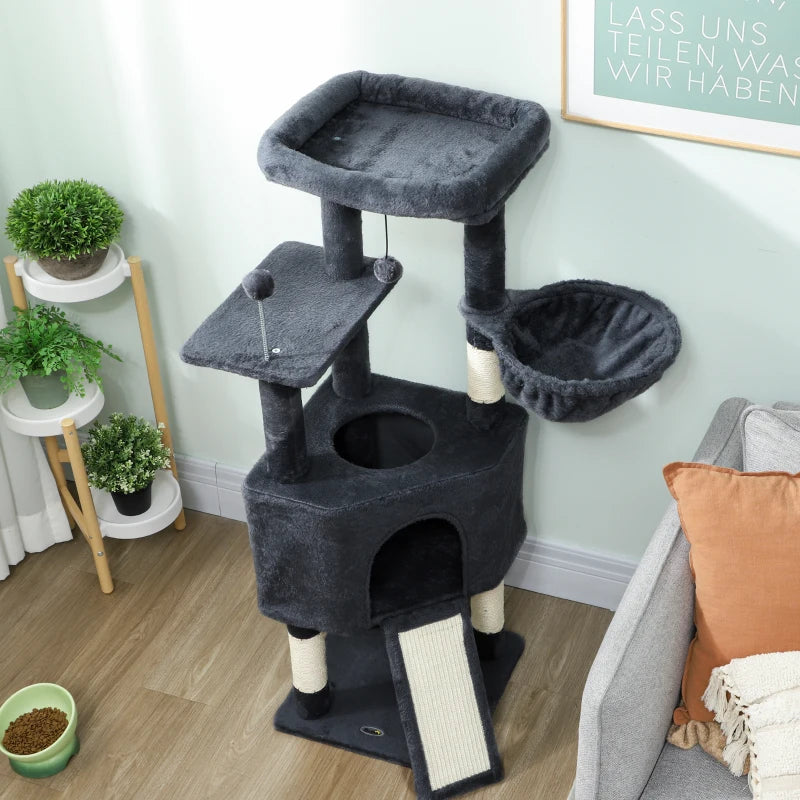 47 Inch Cat Tree, Cat Tower for Indoor Cats with Cozy Condo, Bed, Toy Balls, Sisal Scratching Posts, Hammock, Dark Grey