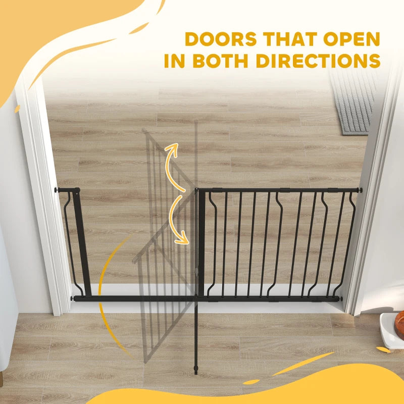 30"- 57" Easy Install Pet Gate w/ Door & Double Locking System, Extra Wide Dog Gate for Stairs, Hallways, Black