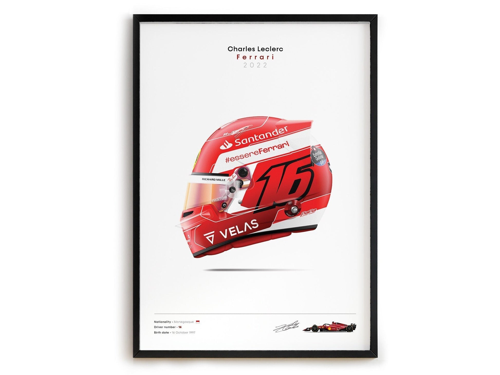 Poster Formel 1 Rennwagen Helm Rennfahrer Name Unterschrift I Deko Print ohne Rahmen 