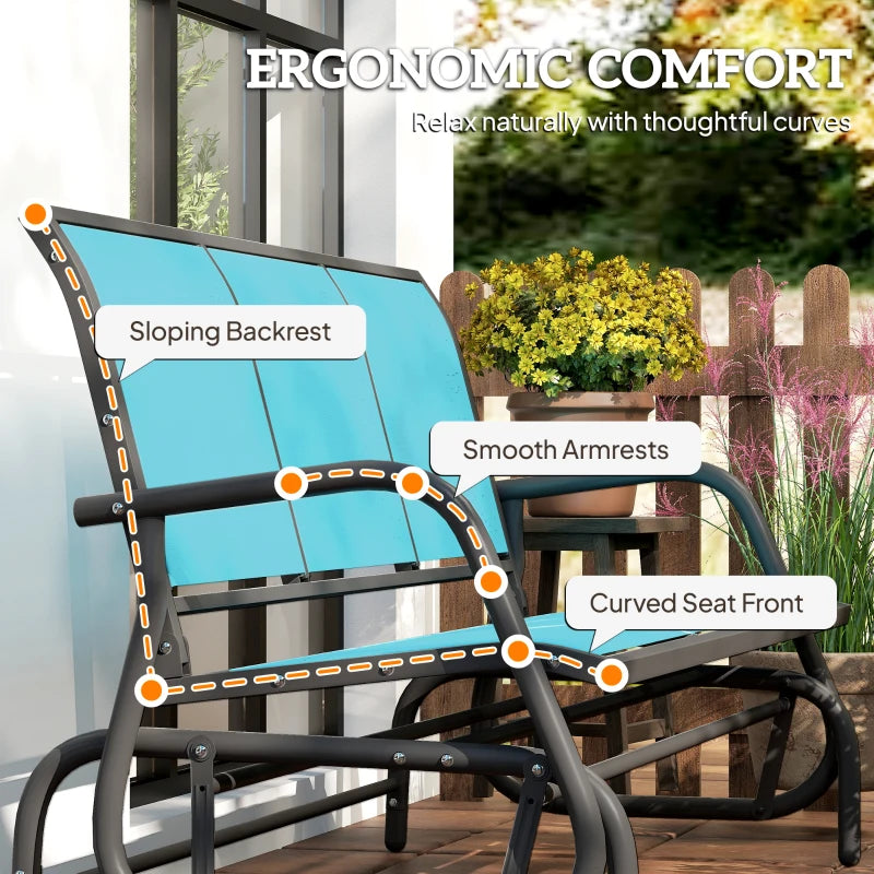 3-Seat Outdoor Glider Chair, Patio Rocking Chair, Steel Frame, Sling Fabric Seat for Garden, Backyard, Lawn, Blue