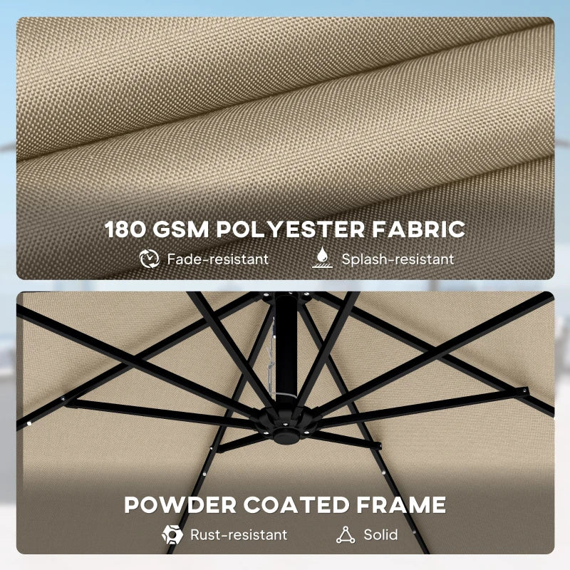 11.3 ft Cantilever Patio Umbrella with Light, Cover, Aluminium UPF50+ Offset Outdoor Umbrella Parasol, Khaki