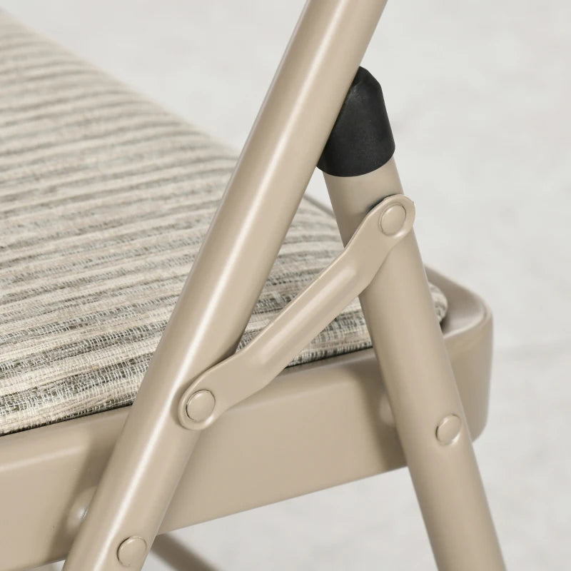 Set of 6 Metal Foldable Chairs, Linen Fabric Padded Folding Chairs with Cushion Seat and Open Back for Indoor, Beige