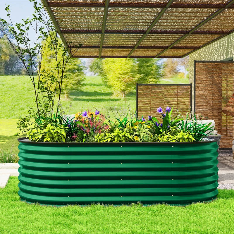 5 x 2.5 x 2 ft Galvanized Raised Garden Bed, Easy DIY Oval Planter Box with Safety Edging and Gloves, Dark Green