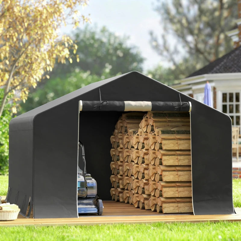 10' x 10' Portable Shed, Waterproof Bike Tent with Roll-up Zipper Door and Reinforced Galvanised Metal Frame, Dark Grey