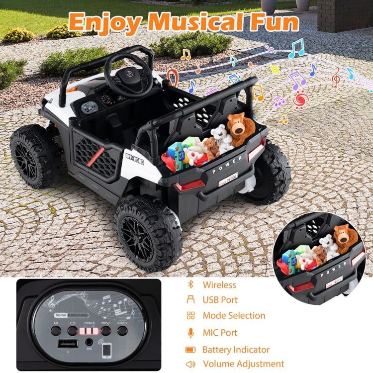 12V Kids Ride on Truck Off-Road UTV with Parental Remote and Lights-White