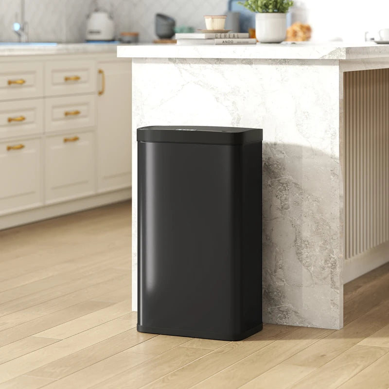 12 Gallon Sensor Can, Automatic Garbage Can with Soft-Close Lid, Fingerprint-Proof Stainless Steel, Matte Black