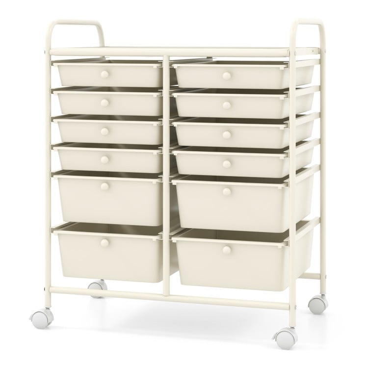 12-Drawer Rolling Storage Cart with Removable Drawers and Lockable Wheels-Beige
