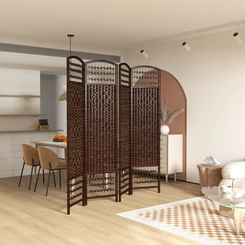 4 Panel Folding Room Divider, Portable Privacy Screen, Wave Fiber Room Partition for Home Office, Brown