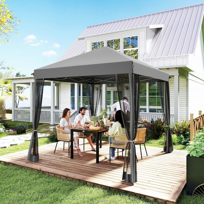 10' x 10' Pop Up Canopy Tent Gazebo, Foldable Canopy Tent with Zipper Mesh Sidewalls, Light Grey
