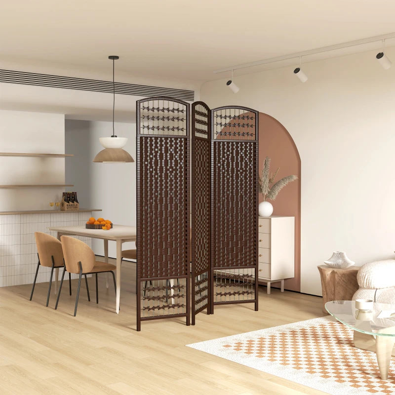 3 Panel Folding Room Divider, Portable Privacy Screen, Wave Fiber Room Partition for Home Office, Brown