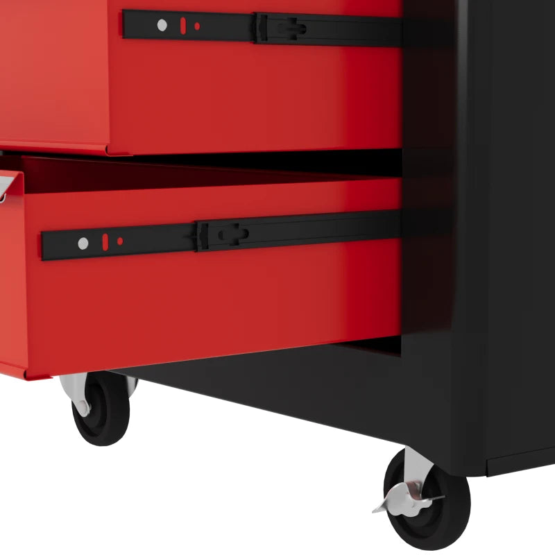5 Drawer Roller Tool Chest, Lockable Toolbox, Storage Organizer with Handle for Workshop Mechanics Garage, Black and Red