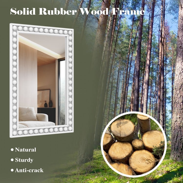 24 x 36 Inches Rustic Wall Mirror with Solid Wood Frame for Living Room  Bedroom-White