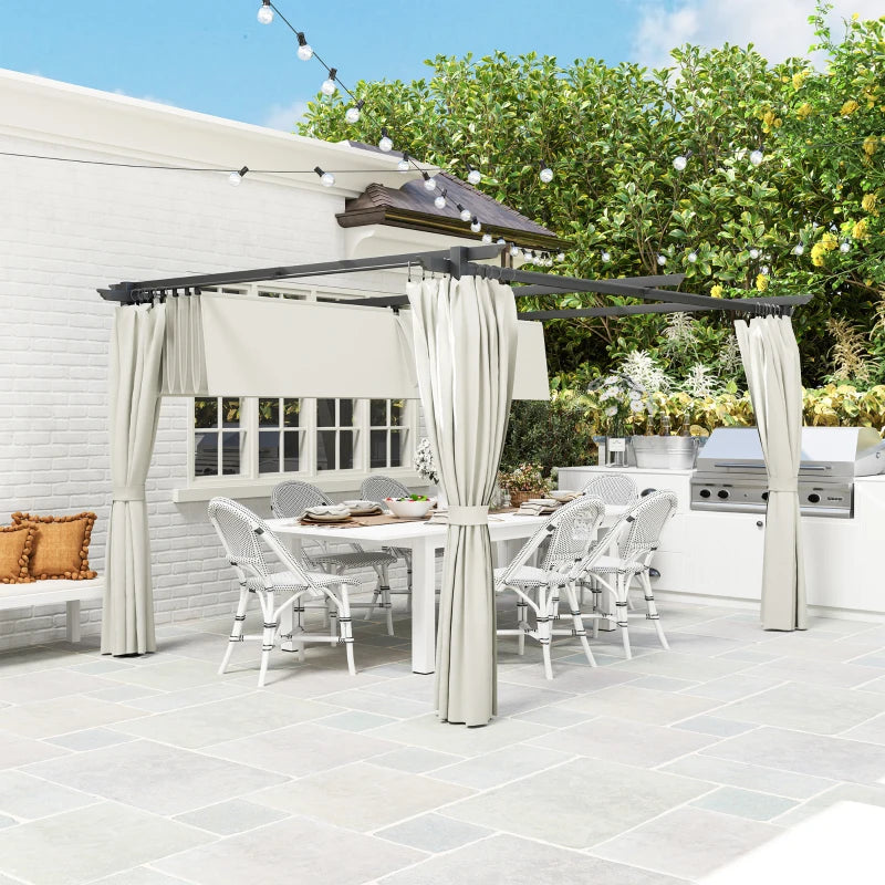 10' x 13' Pergola with Retractable Canopy and Curtains, UPF30+ Sun Shade Shelter for Grill, Garden, Backyard, Deck