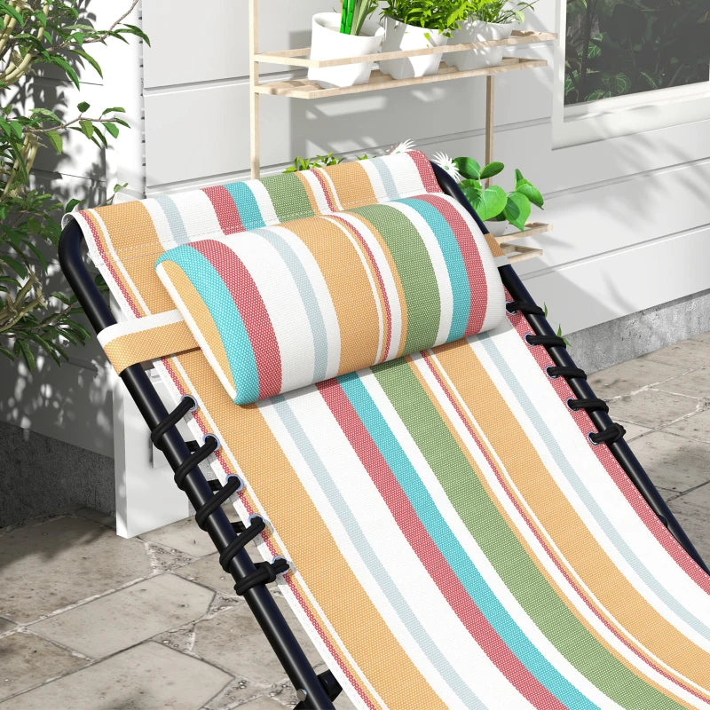 2pcs Folding Lounge Chair, Adjustable Chaise Lounge with Headrest, Reclining Lounger Cot for Camping, Multi-colored