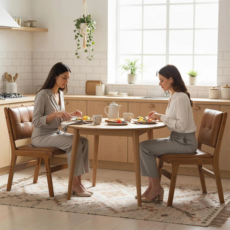 Set of 2 Kitchen Chairs, Button Tufted PU Leather Upholstered Dining Chairs with Rubberwood Legs for Dining Room, Brown