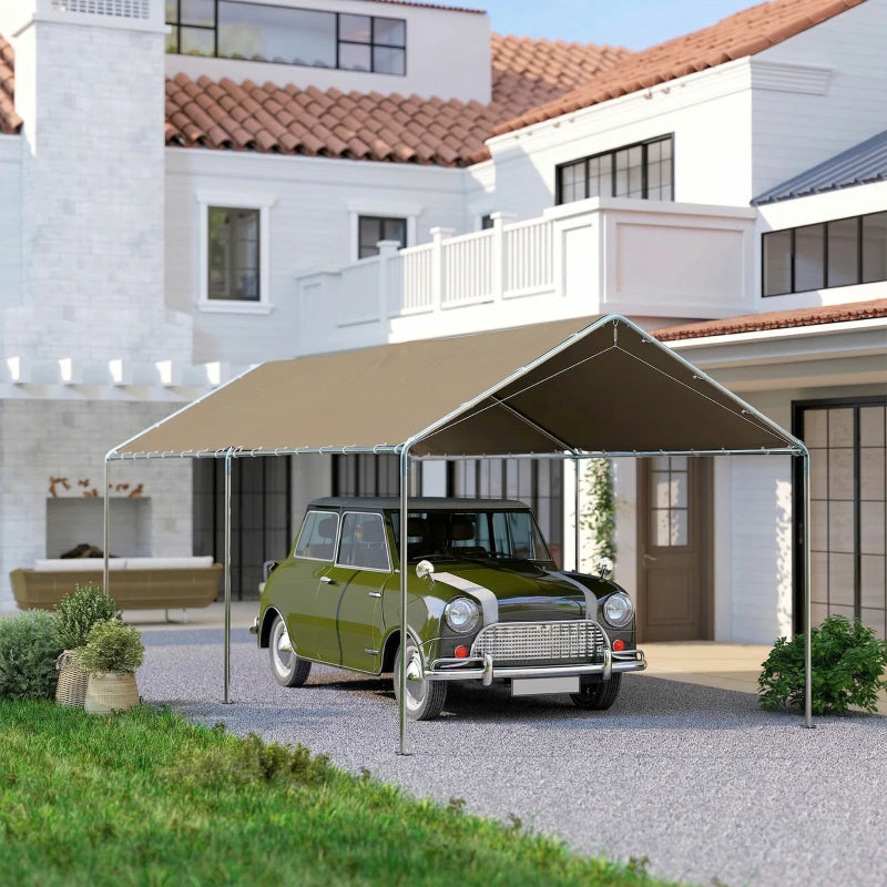 10' x 20' Carport Heavy Duty Galvanized Car Canopy with Included Anchor Kit, 3 Reinforced Steel Cables, Khaki