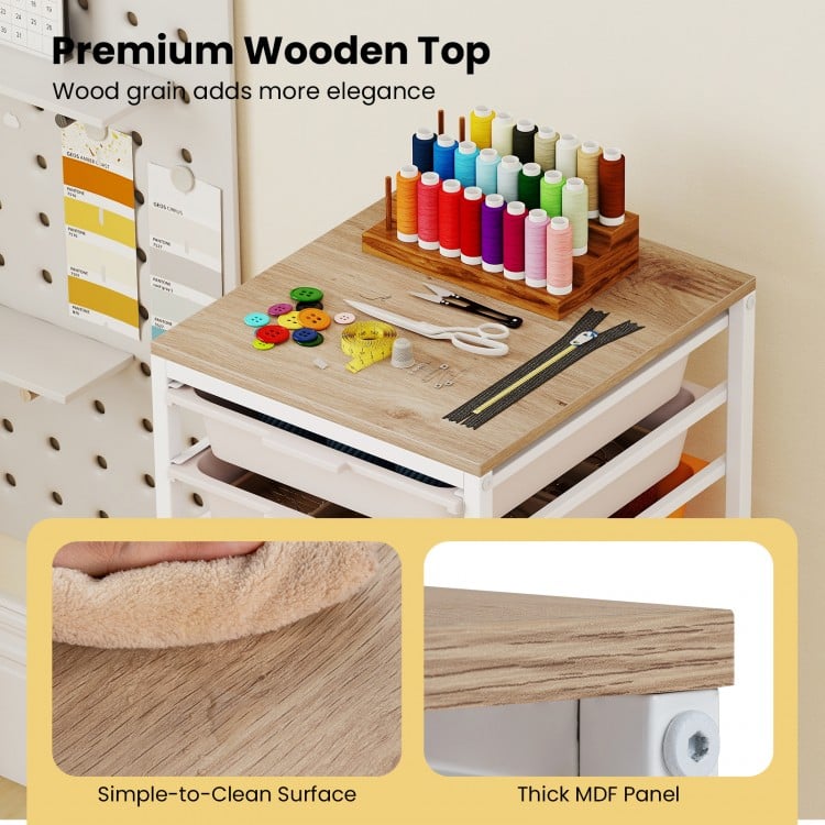 10-Drawer Rolling Storage Cart Mobile Utility Organizer with Wooden Tabletop and Lockable Wheels-Macaron